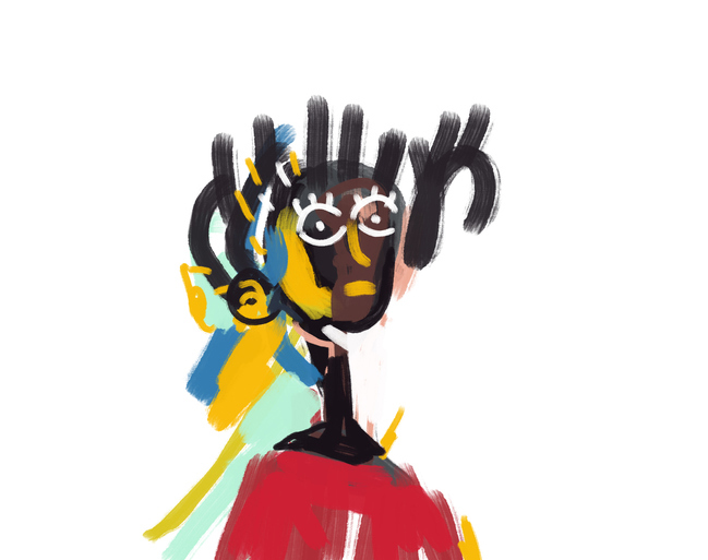 Afro Guy Porträtmalerei. Expressionismus und Basquiat-Vibe. Graffitikunst.